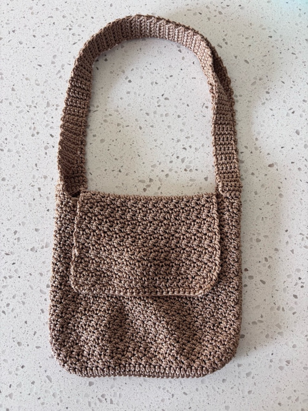 Hand Crafted Brown Crochet Crossbody Bag